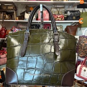 Dooney & Bourke Green and Brown Croc Embossed Handbag/ Satchel